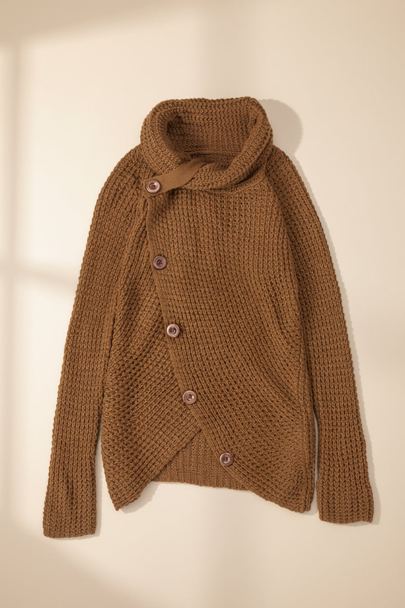 Buttoned Wrap Turtleneck Sweater