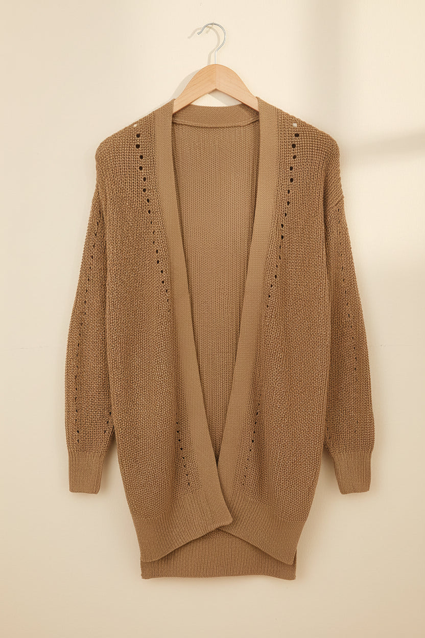 Apricot Cable Knit Drop Sleeve Cardigan — Detail View 10