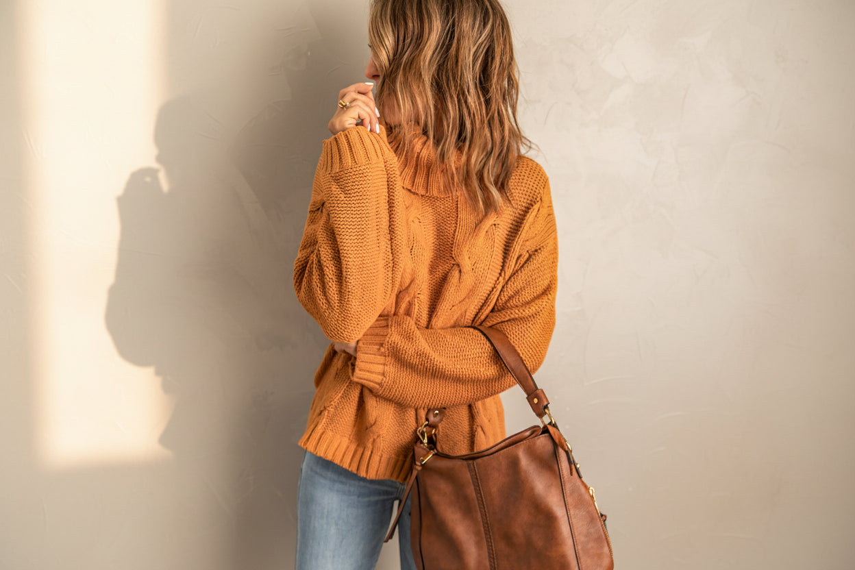 Cable-Knit Handmade Turtleneck Sweater — Detail View 27