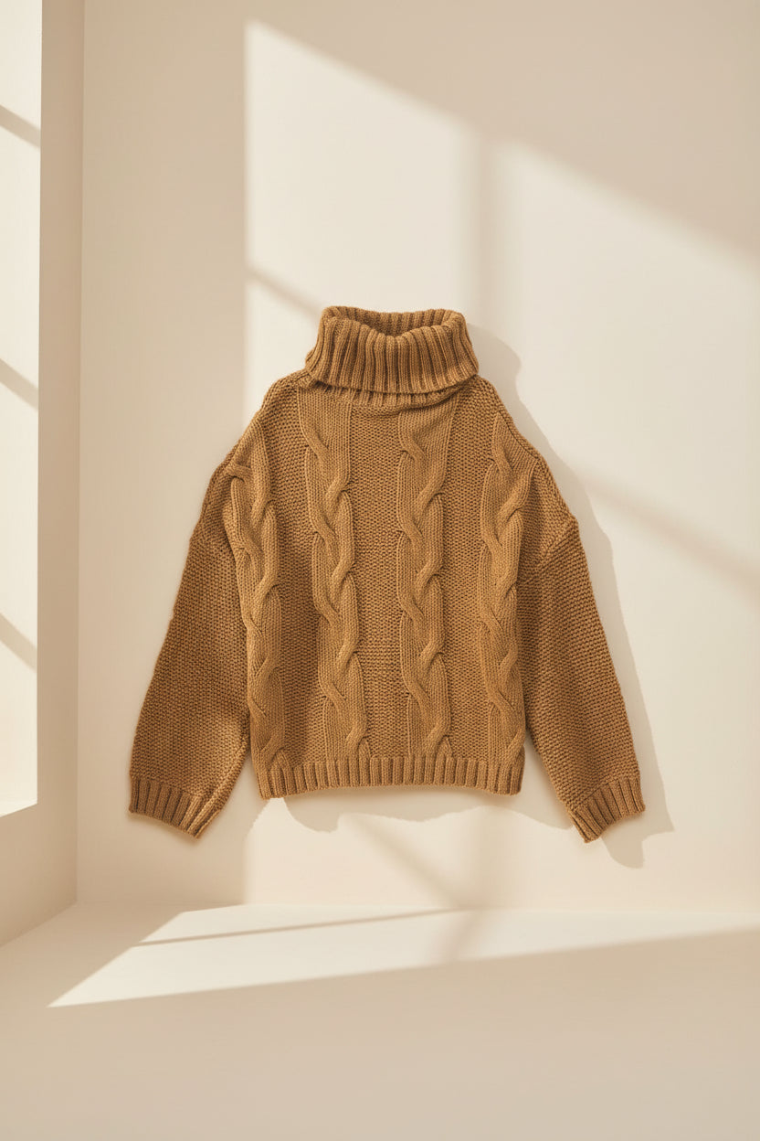 Cable-Knit Handmade Turtleneck Sweater — Detail View 16
