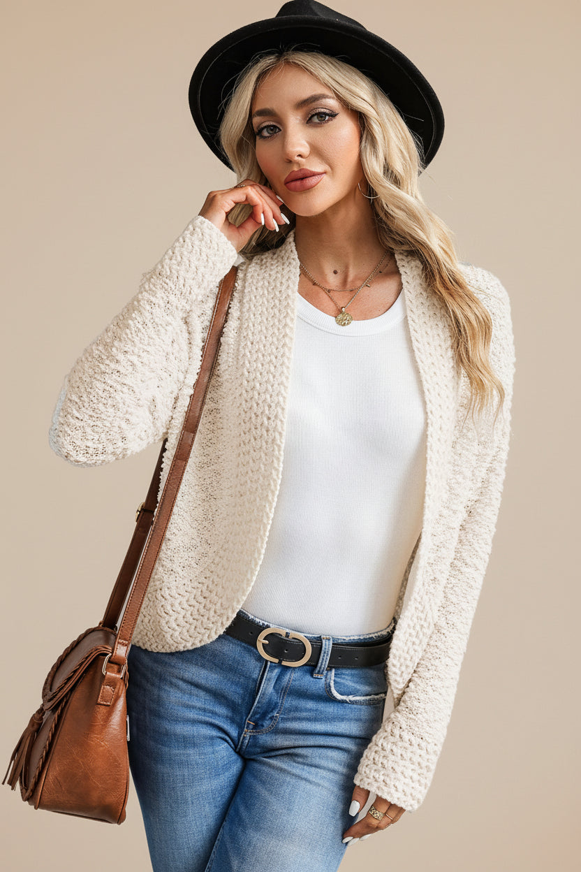 Red Popcorn Knit Open Front Cardigan — Detail View 27