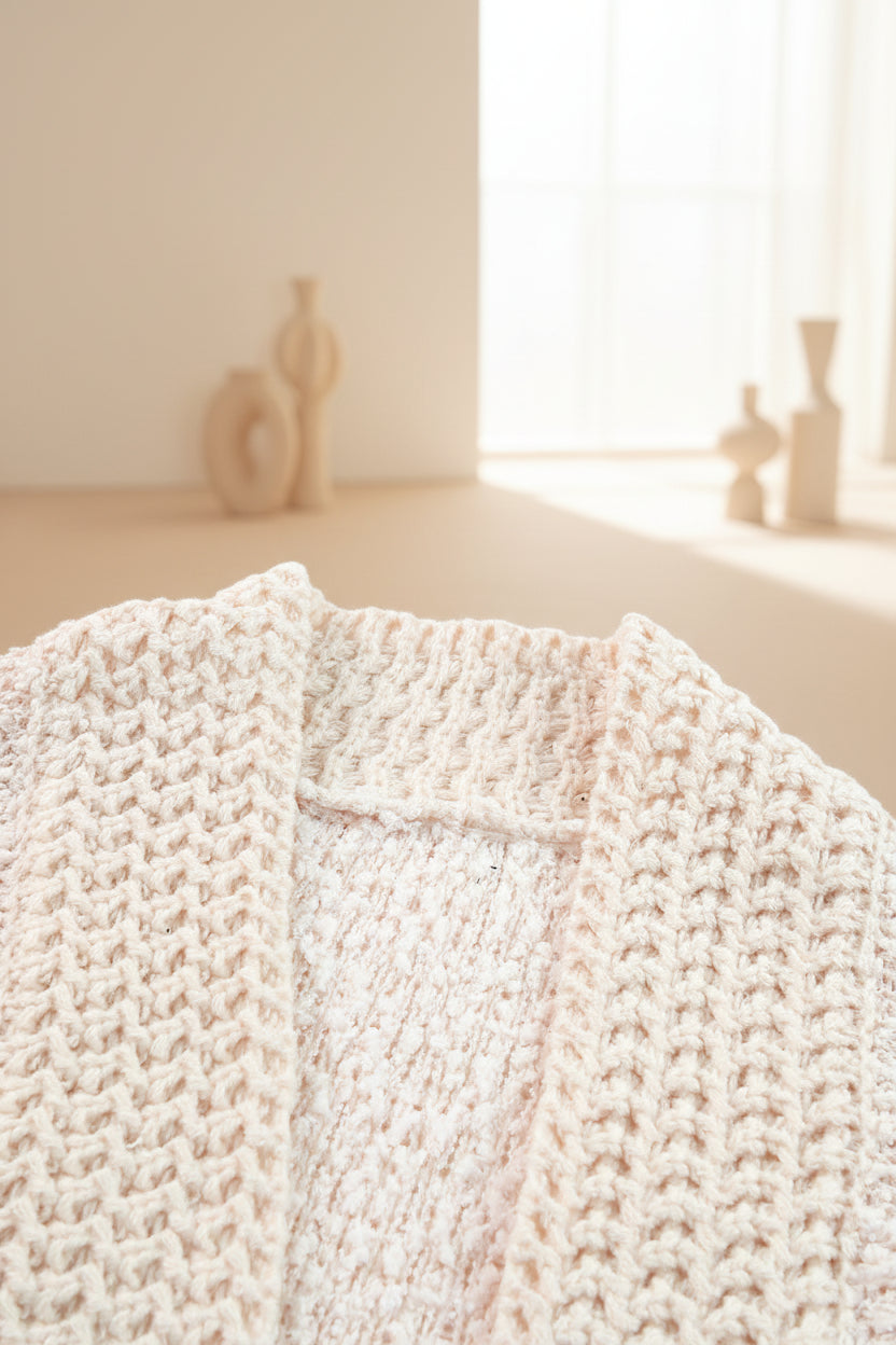 Red Popcorn Knit Open Front Cardigan — Detail View 25