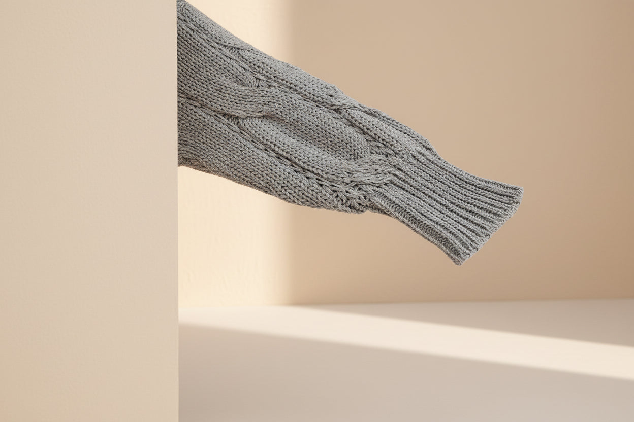 Ribbed Trim Eyelet Cable Knit Cardigan — Styling View