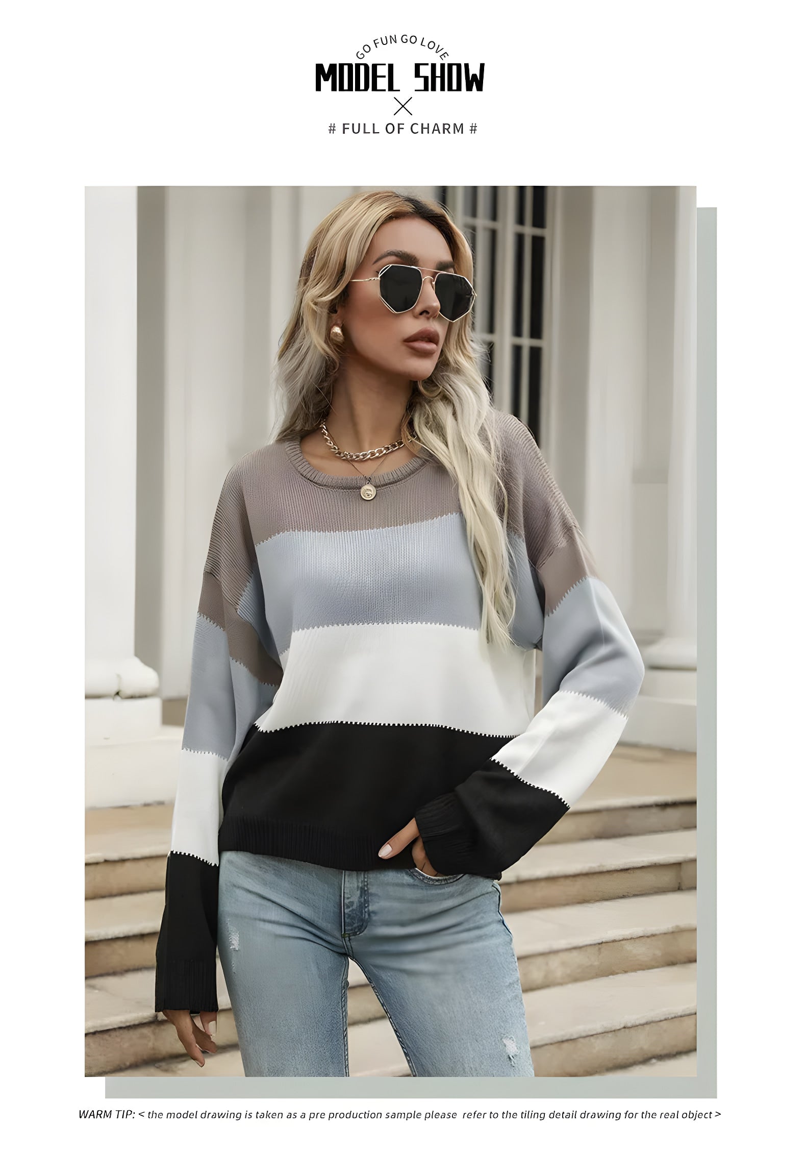 color-block knit pullover
