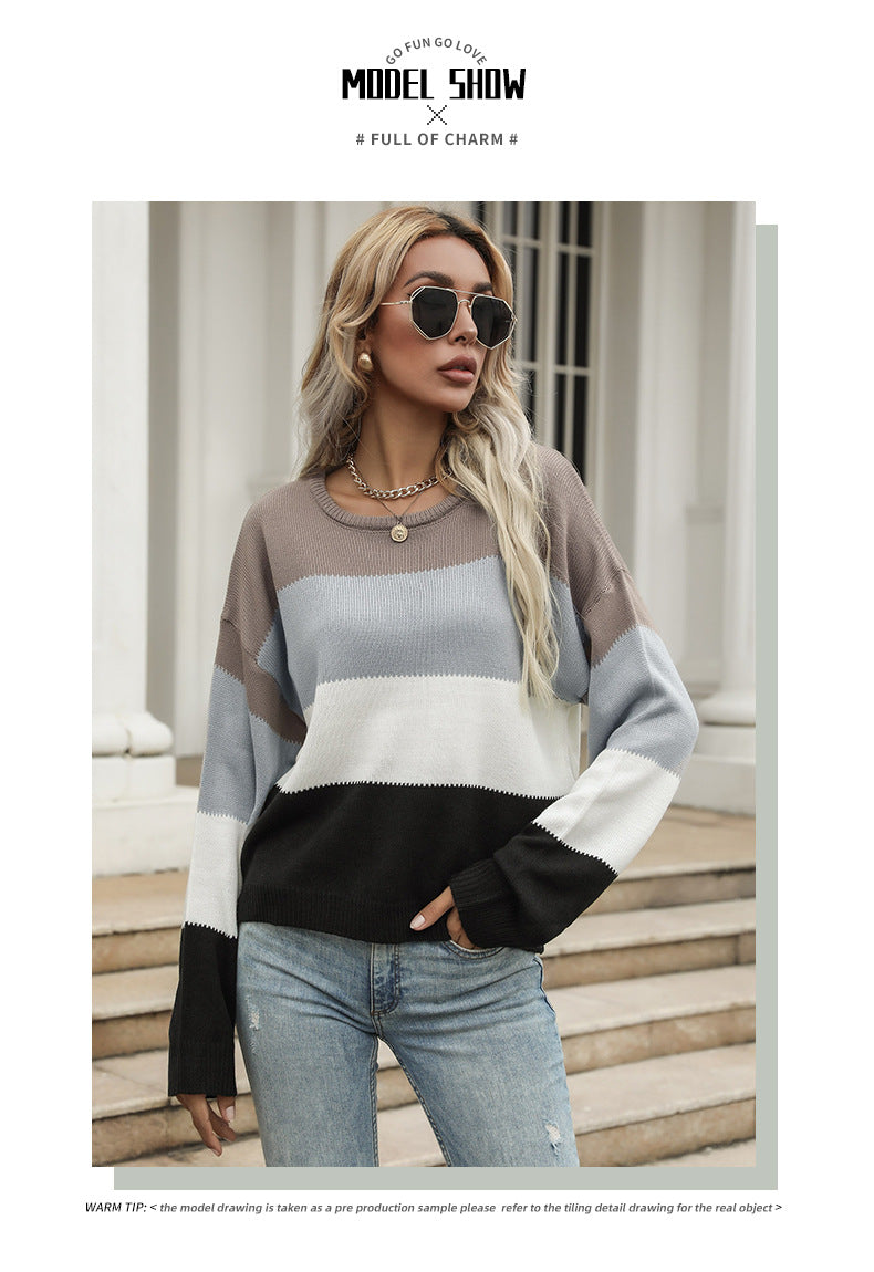 color-block knit pullover