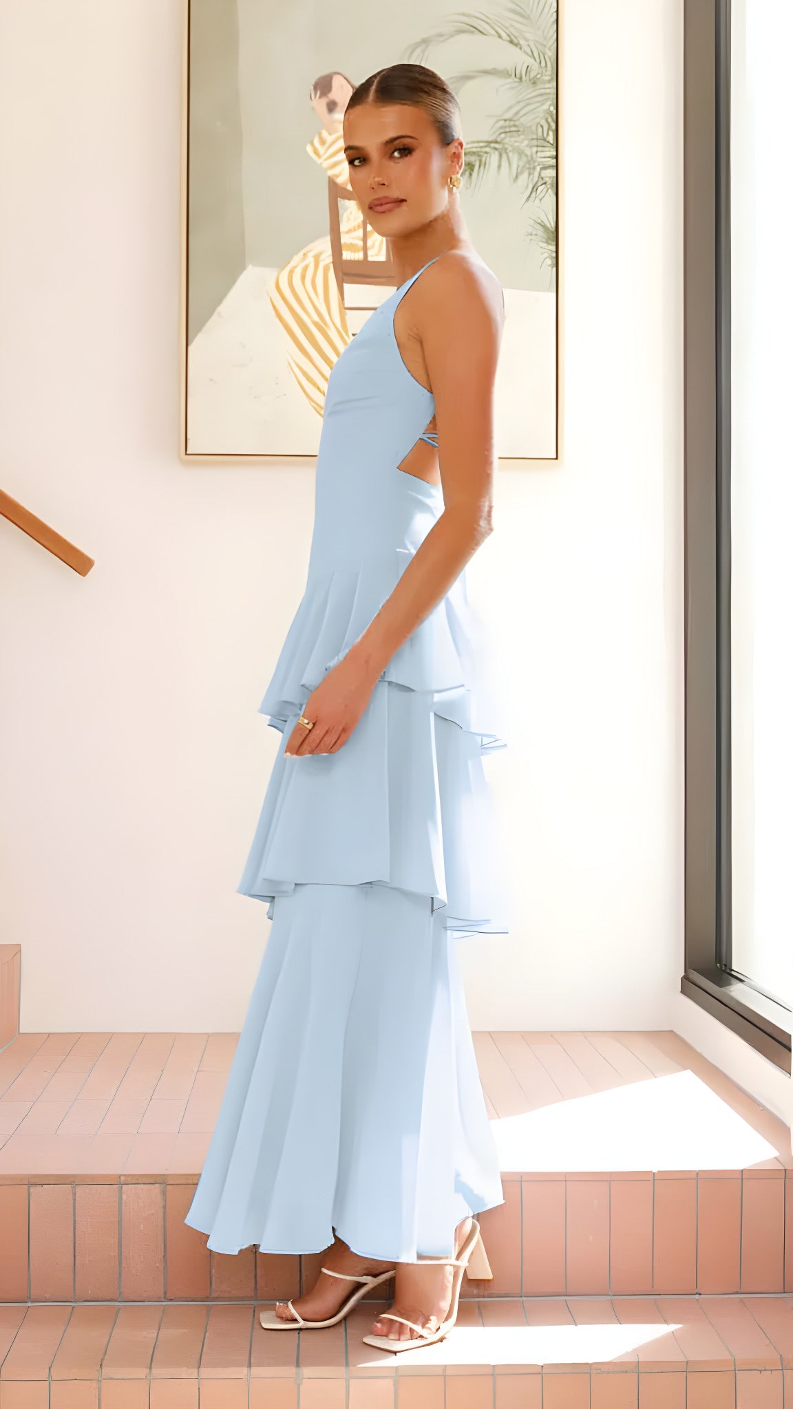 sleeveless V-neck dress #Color_Blue