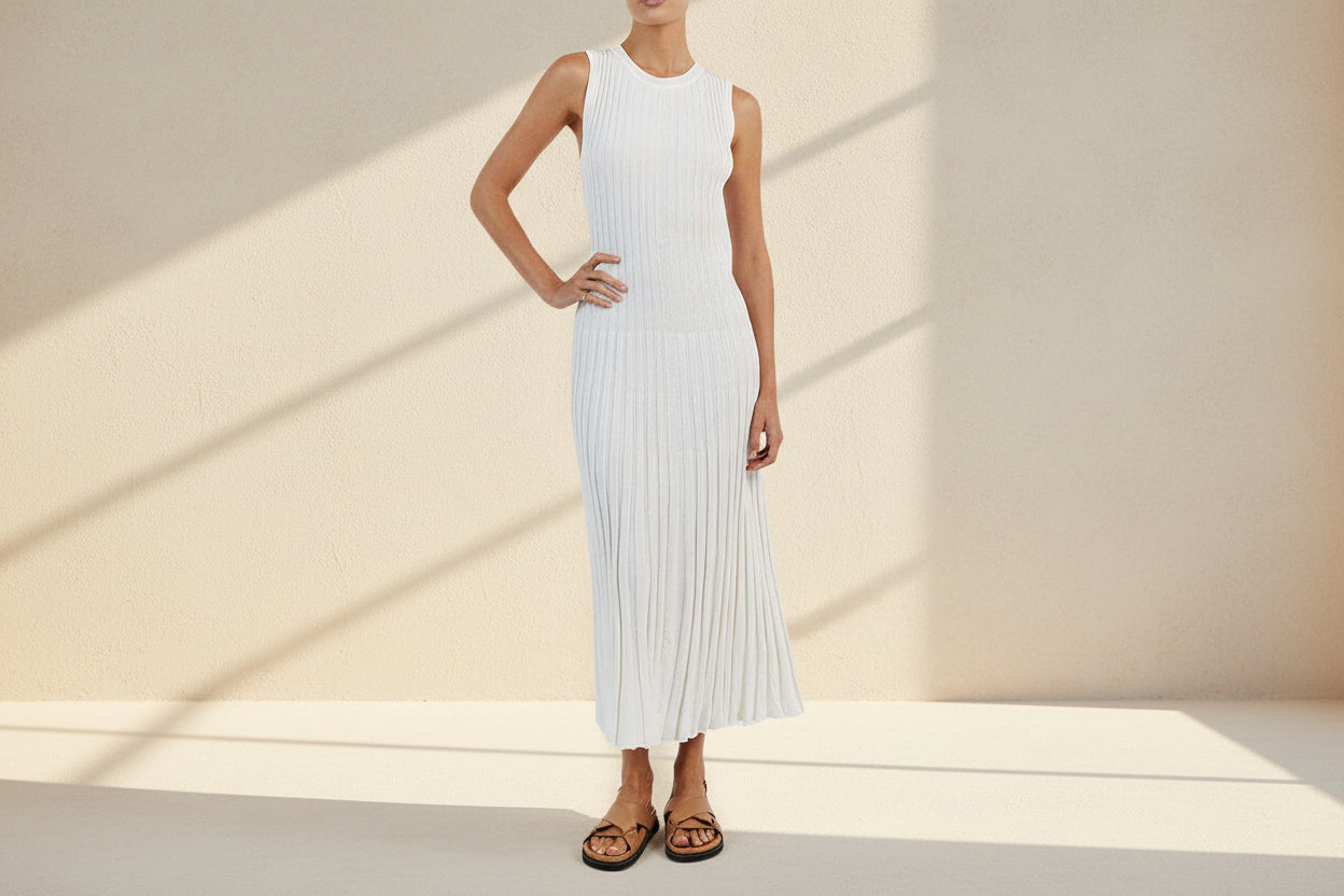 Pleated Ribbed Knit Tank Maxi Dress — side view