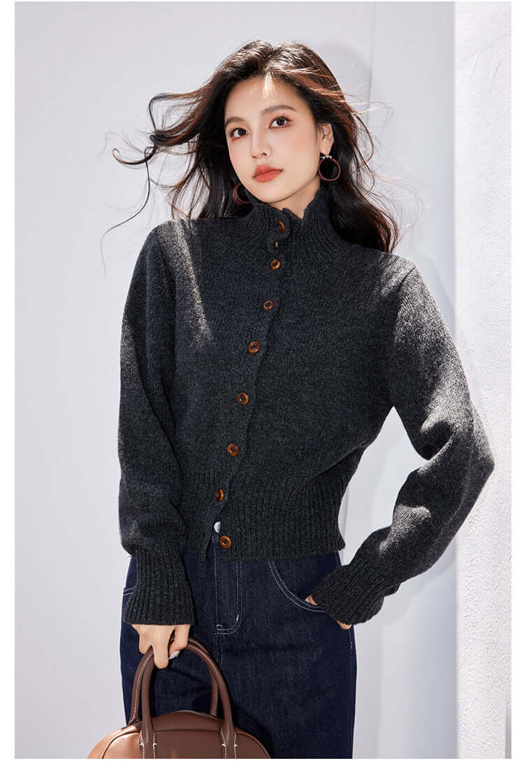 Lisette Striped Stand-Collar Knit Cardigan