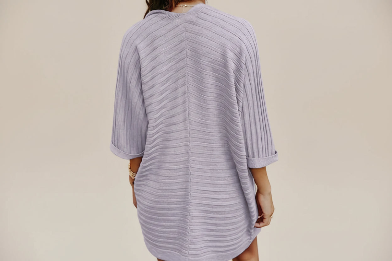 Striped Open Front Knit Cardigan — Detail View 4