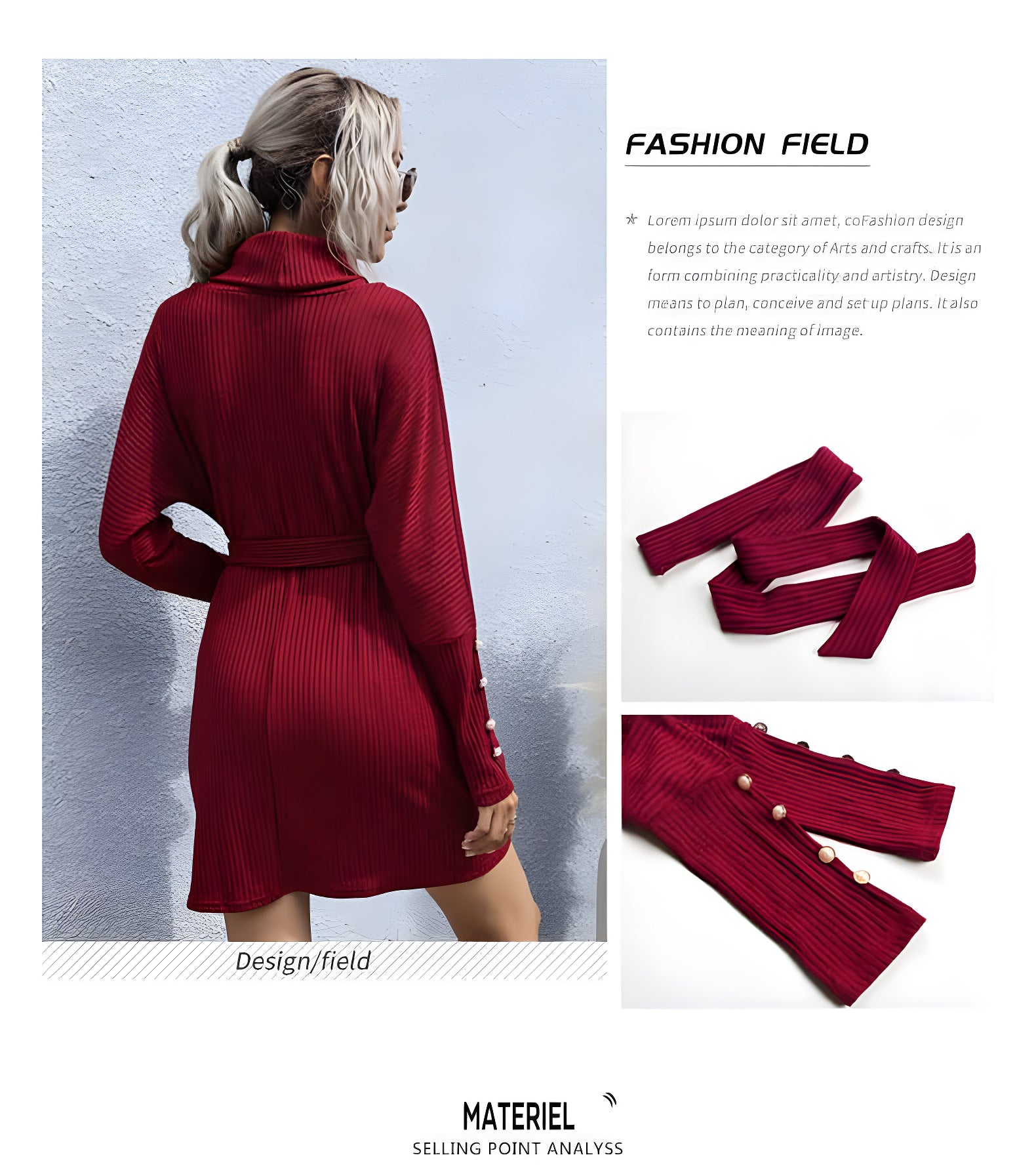 Madeleine Turtleneck Knit Midi Dress#Color_Burgundy