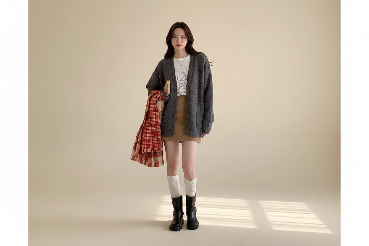 Classic V-Neck Button Cardigan — Back View