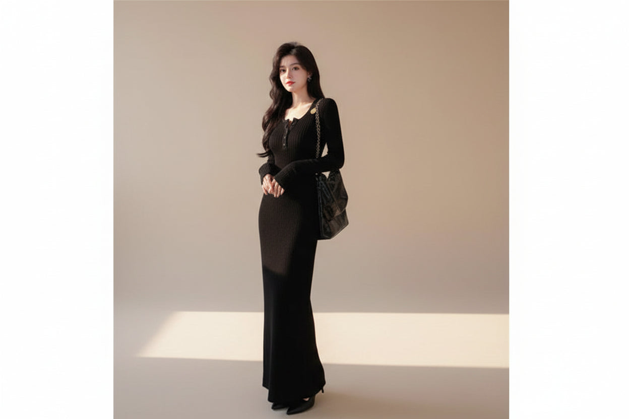 ELNOVÉ Long Bodycon Knit Dress