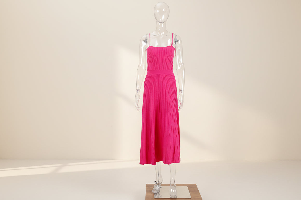 Solid Pleated Knit Slip Dress — detail view