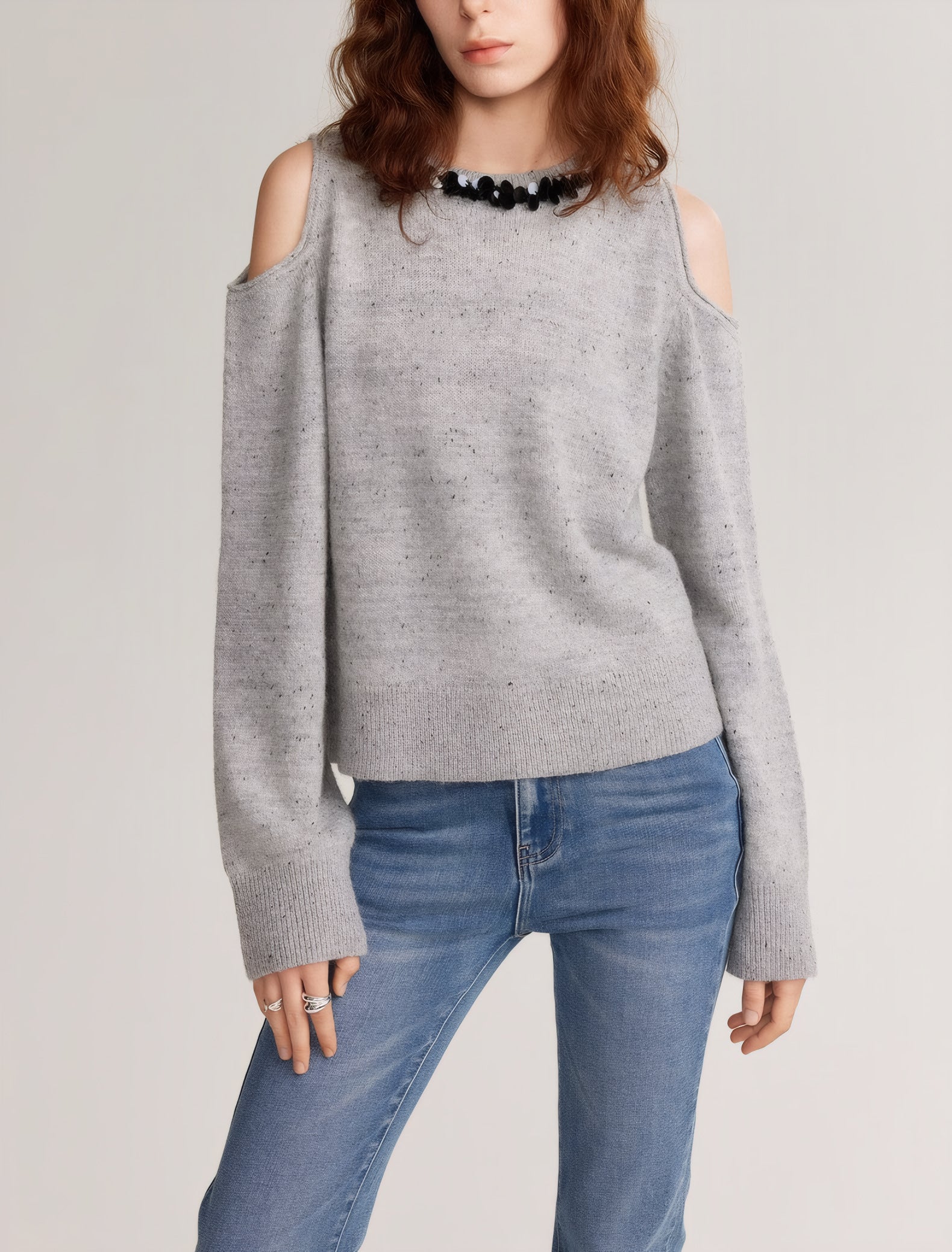 ELNOVÉ Aline Off-Shoulder Bouclé Sweater