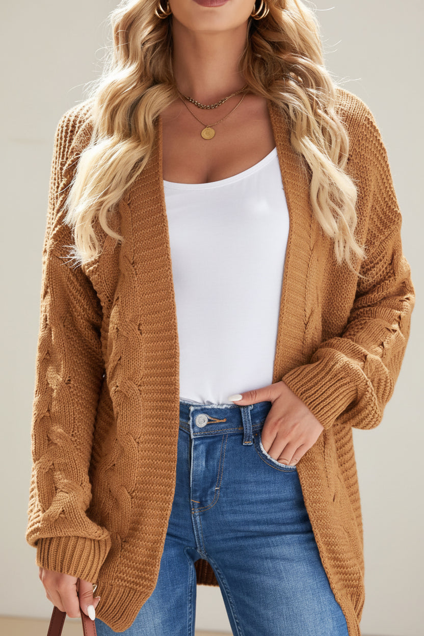 Cable-Knit Open Front Cardigan — Detail View 6