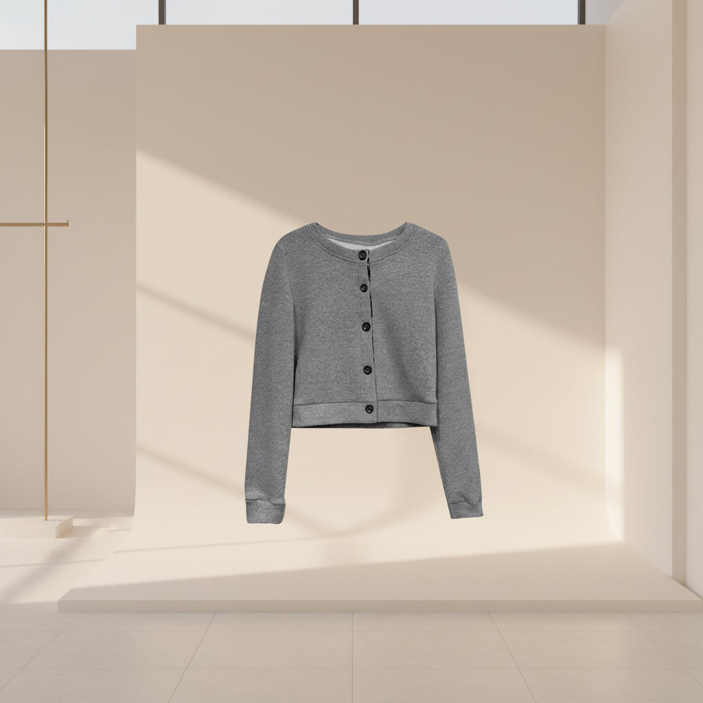 Wooden Button Patchwork Knit Cardigan — Detail View 3