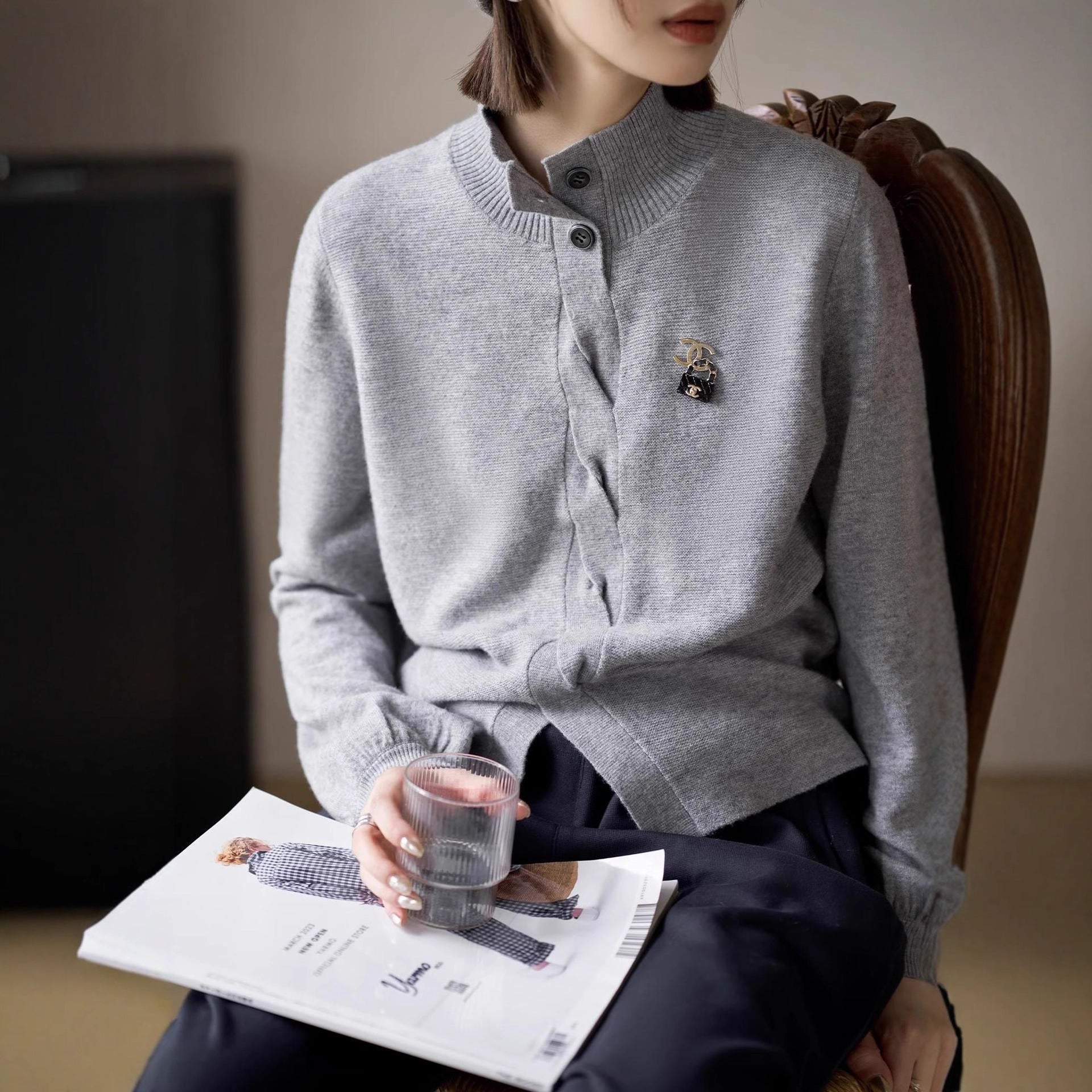 ELNOVÉ Chambord Stand-Collar Merino Sweater