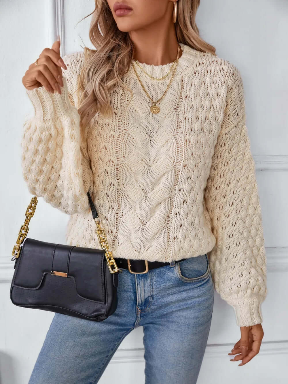 Sophie Cable-Knit Crewneck Sweater