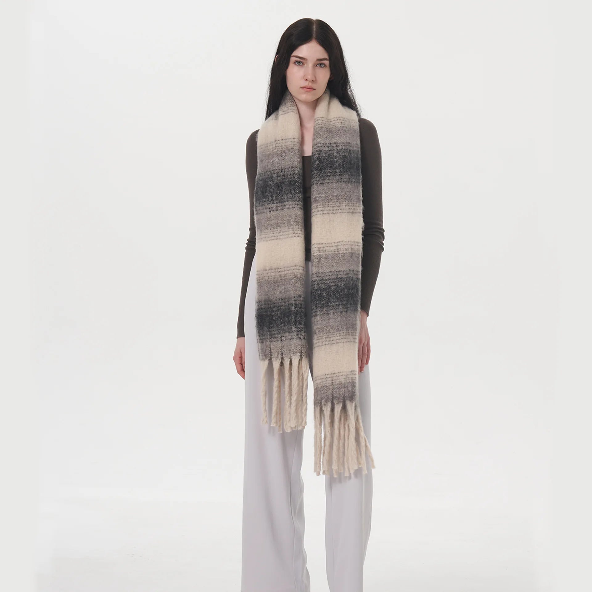 ELNOVÉ Vanessa Striped Tassel Scarf