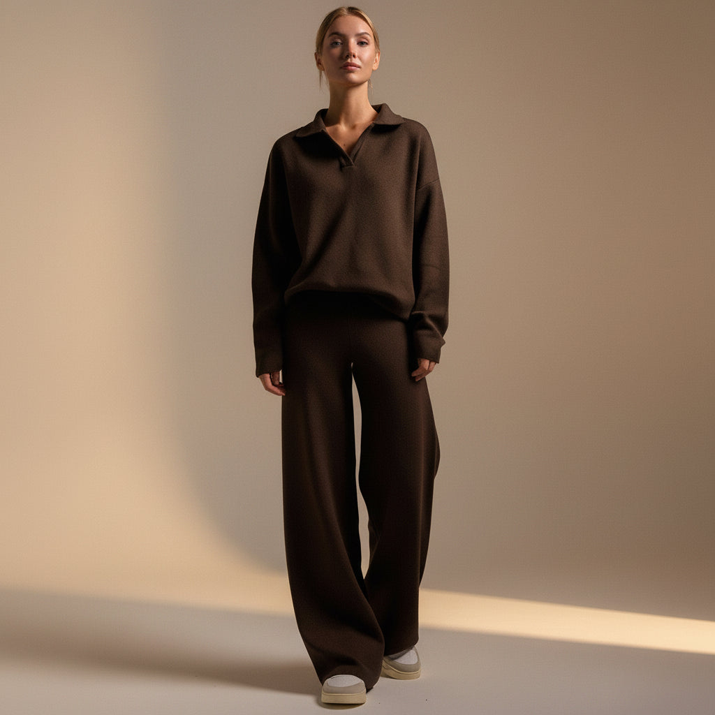 High Neck Knit Sweater & Wide Leg Pants Set — Detail View 5