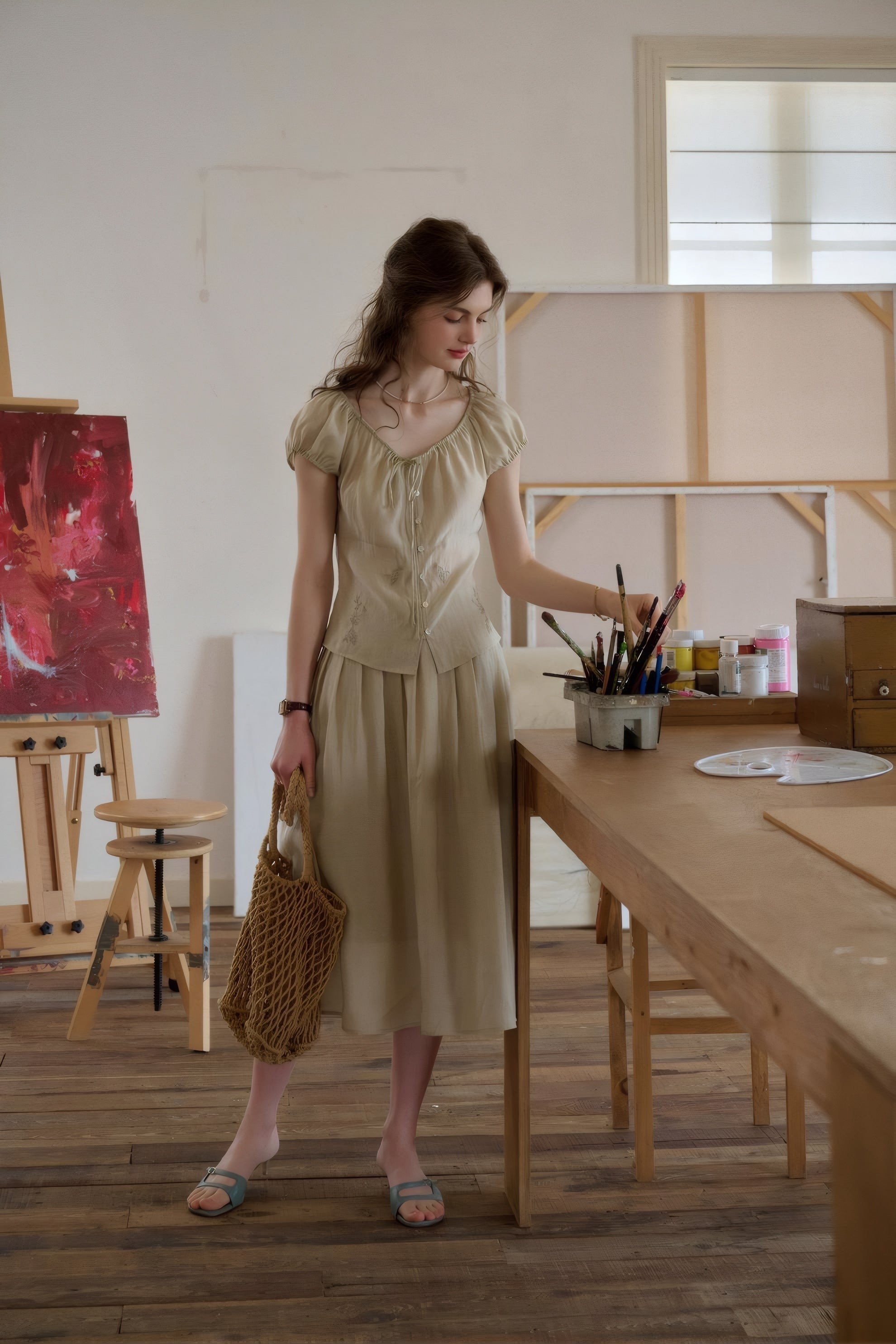 ELNOVÉ Thomasine Embroidered Tencel Skirt