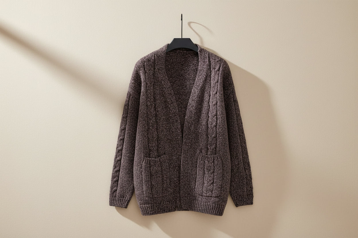 ELNOVÉ Cable-Knit Open Front Cardigan