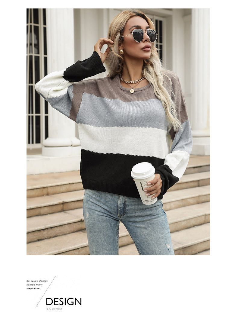 color-block knit pullover