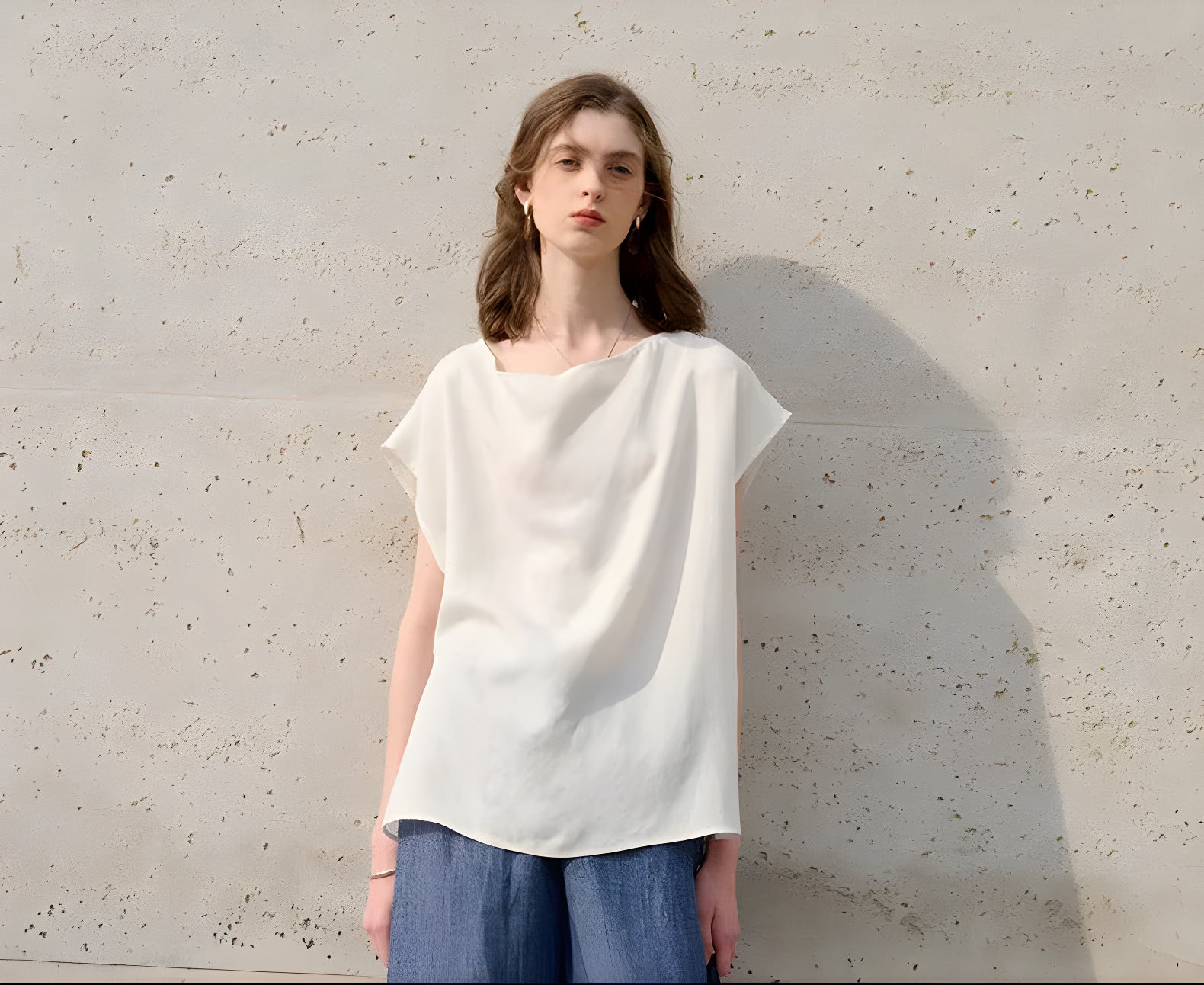 Simone Tencel Swing-Collar Belted Top