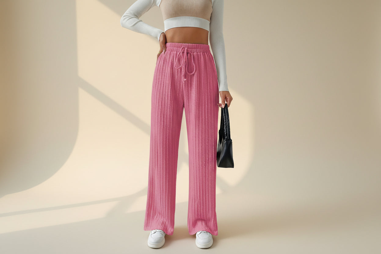 ELNOVÉ Textured Knit Wide Leg Trousers