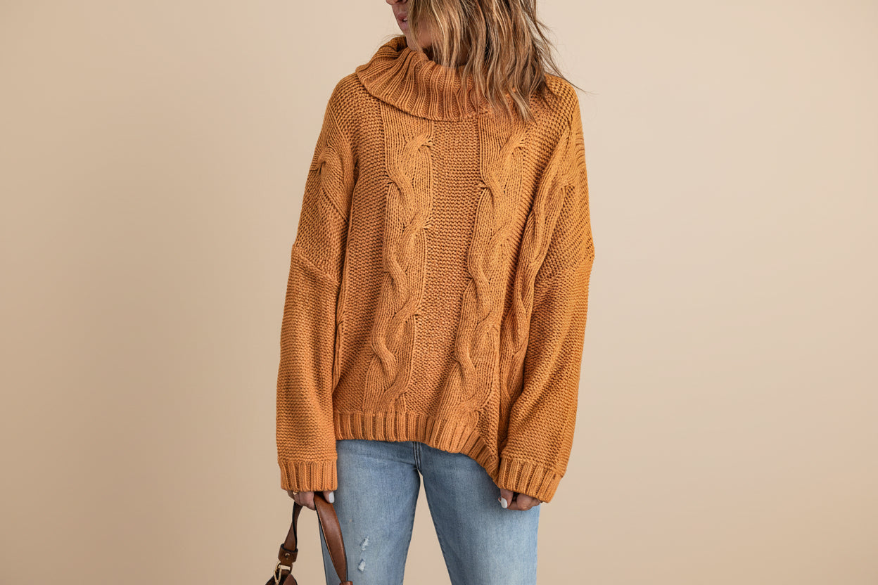 Cable-Knit Handmade Turtleneck Sweater — Detail View 26