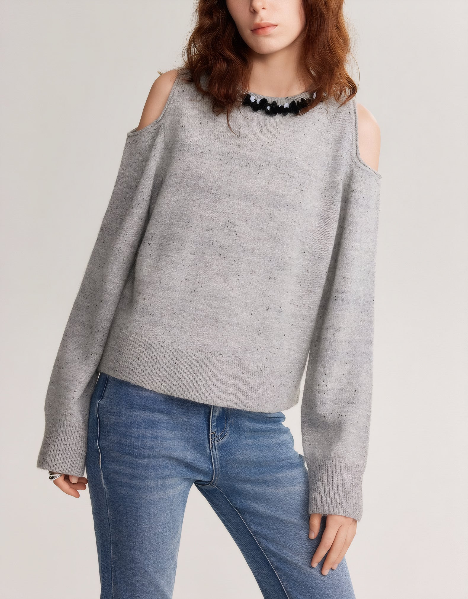 ELNOVÉ Aline Off-Shoulder Bouclé Sweater