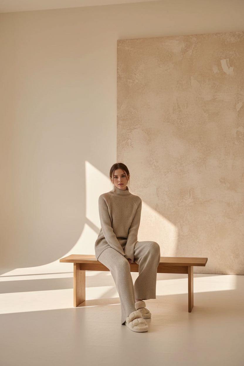 Slit Knit Sweater & Wide Leg Pants Set — Detail View 4