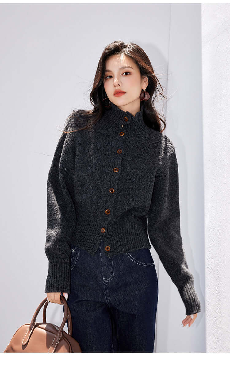 Lisette Striped Stand-Collar Knit Cardigan