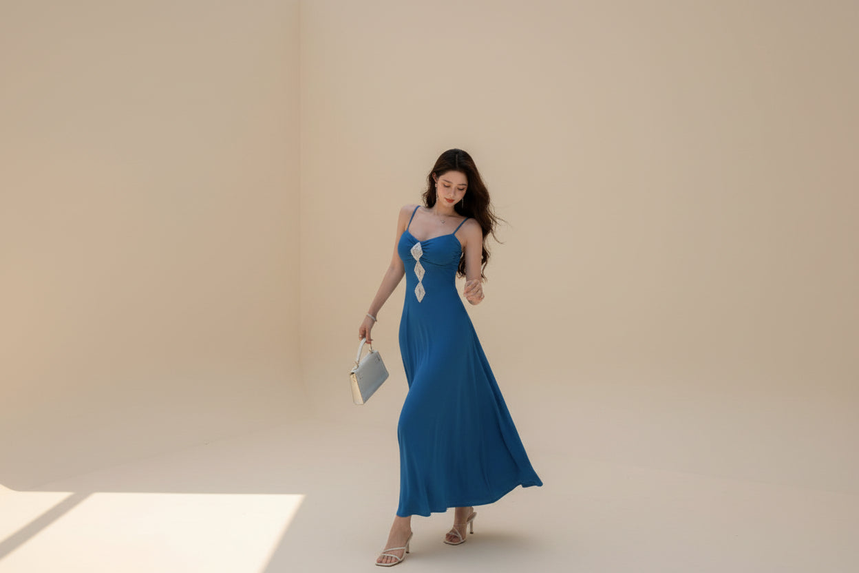 Strapless Knit Midi Dress — Sky Blue