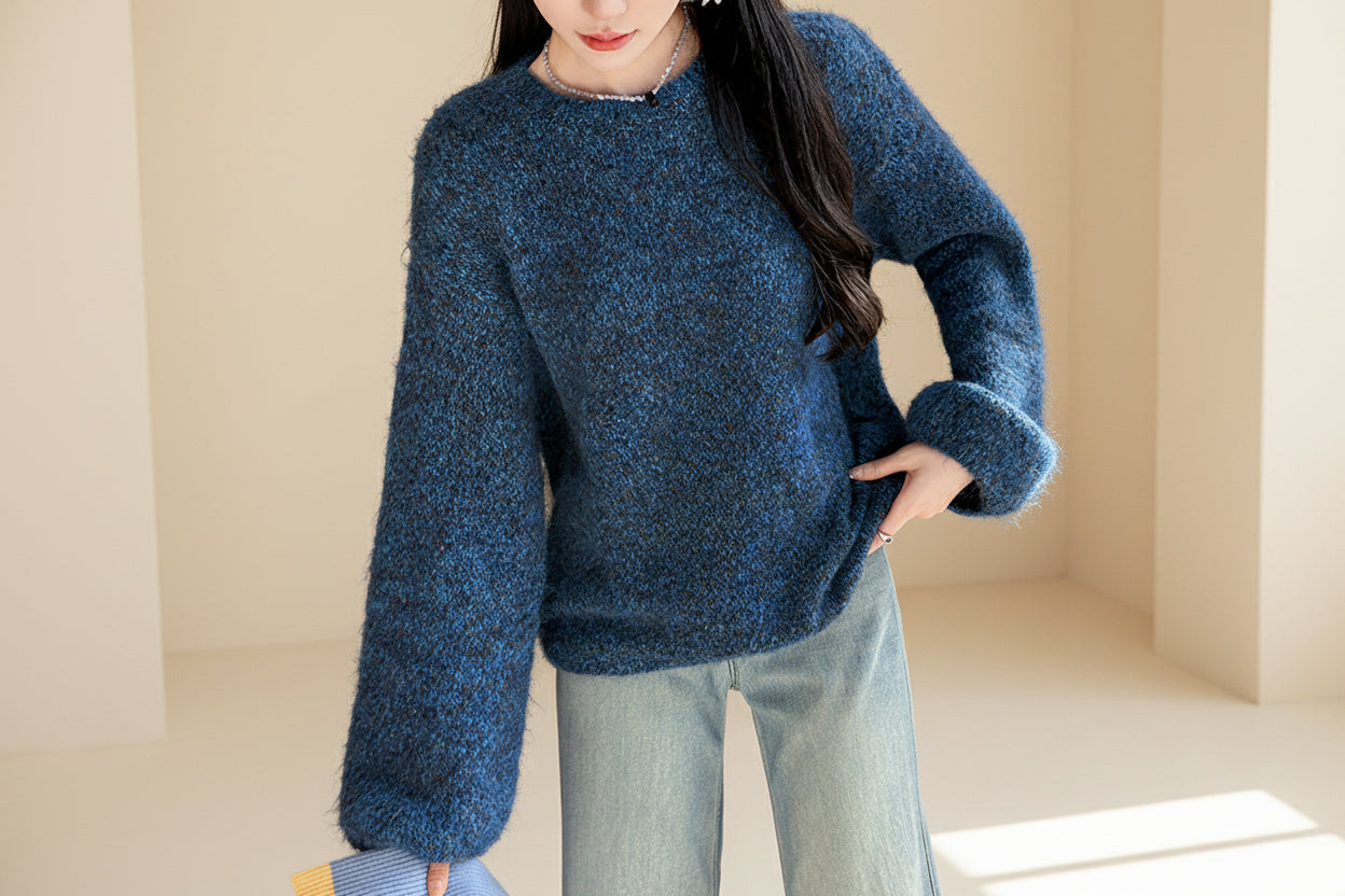 Cloud Yarn Floral Knit Sweater — Front View