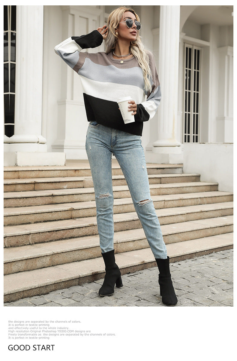 color-block knit pullover