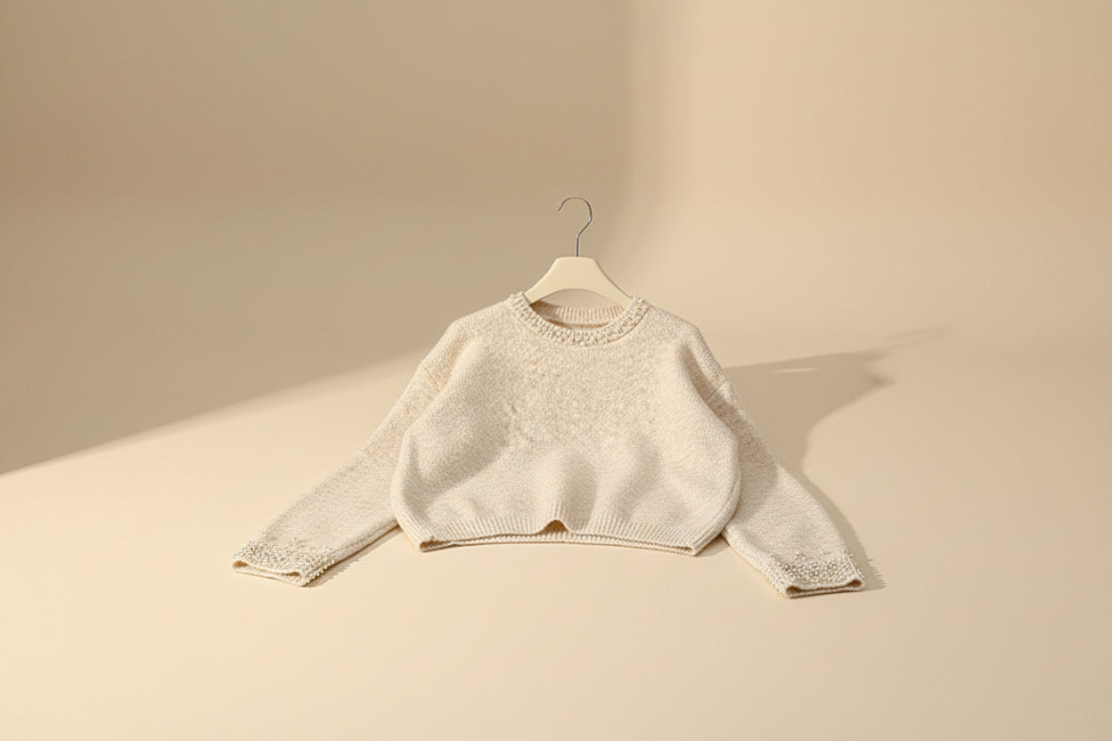 Pearl-Embellished Soft Knit Sweater — Back View