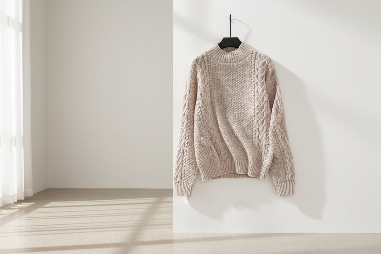 Cable-Knit Mock Neck Sweater — Detail View 5