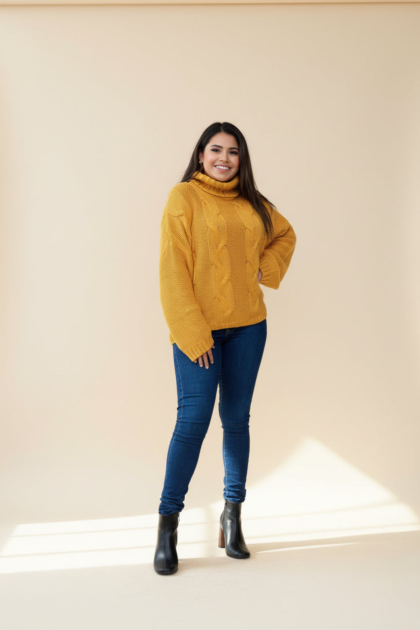 Cable-Knit Handmade Turtleneck Sweater — Detail View 31