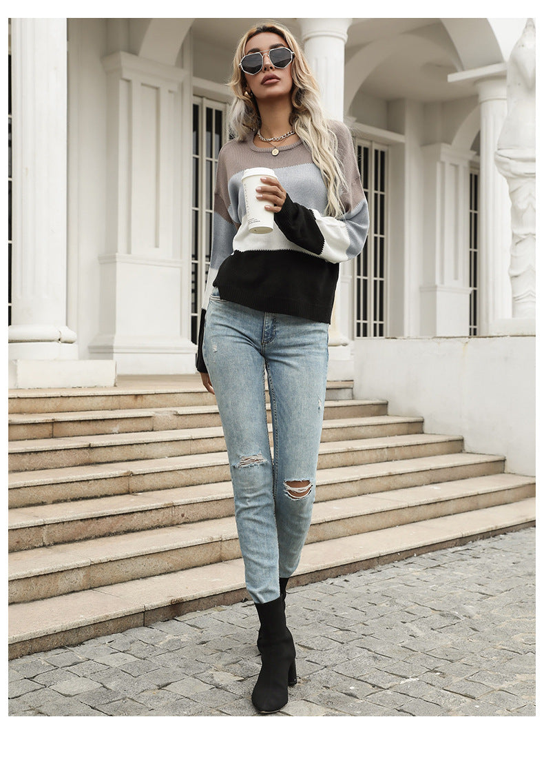 color-block knit pullover