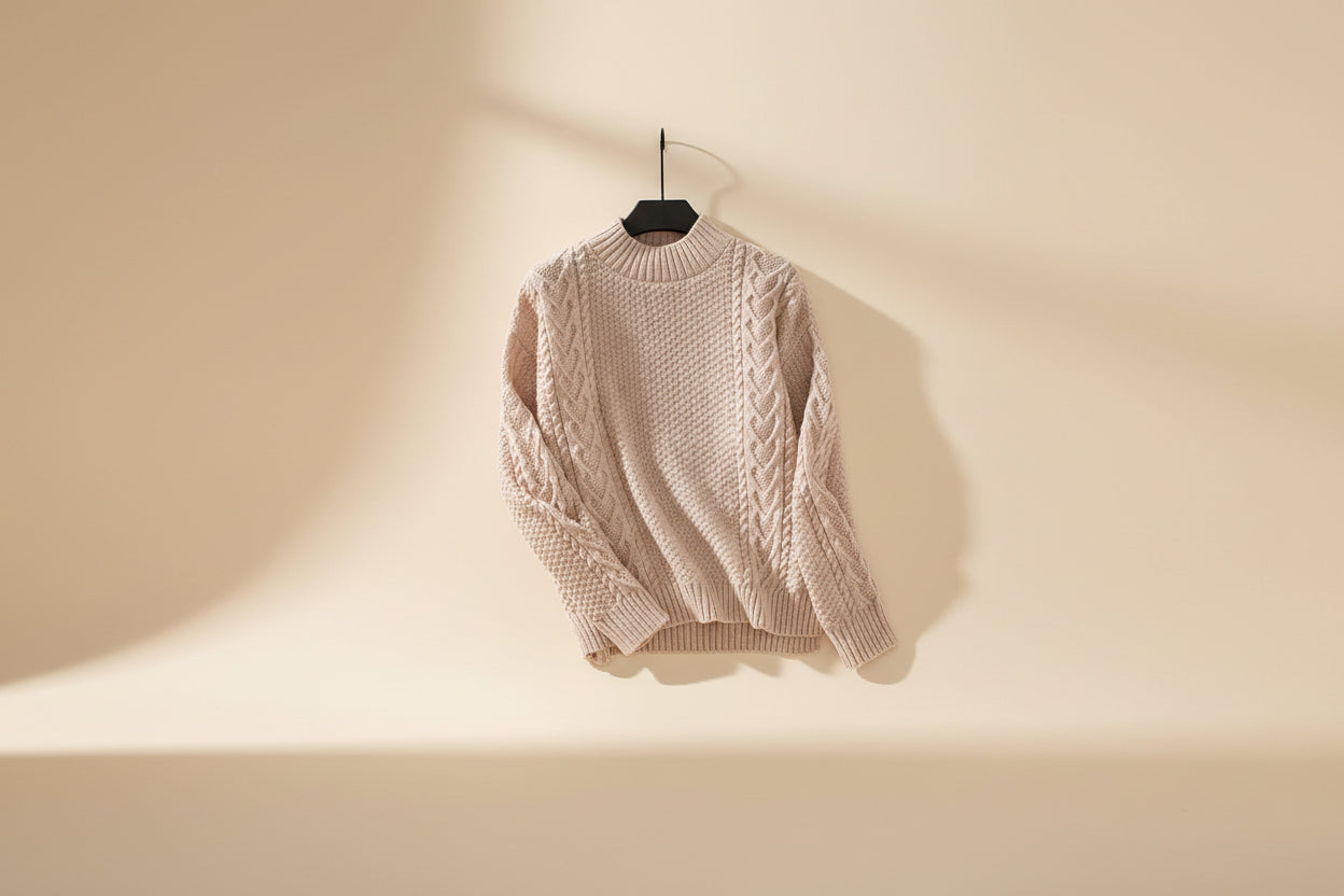 Cable-Knit Mock Neck Sweater — Detail View 4