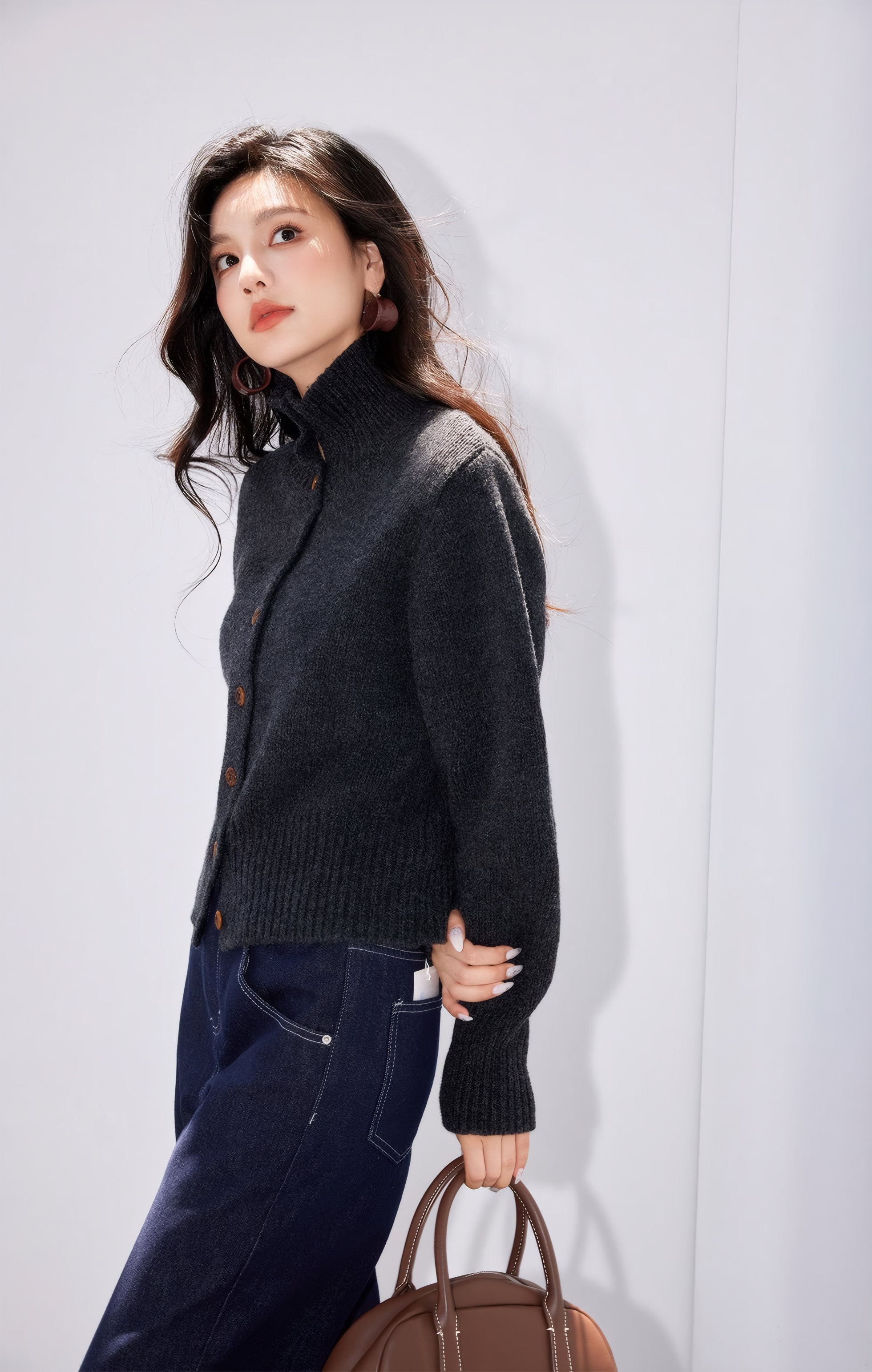Lisette Striped Stand-Collar Knit Cardigan