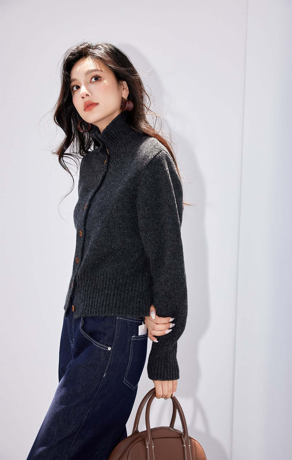 Lisette Striped Stand-Collar Knit Cardigan