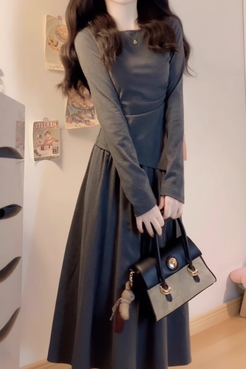 ELNOVÉ Gray Knit Long Dress