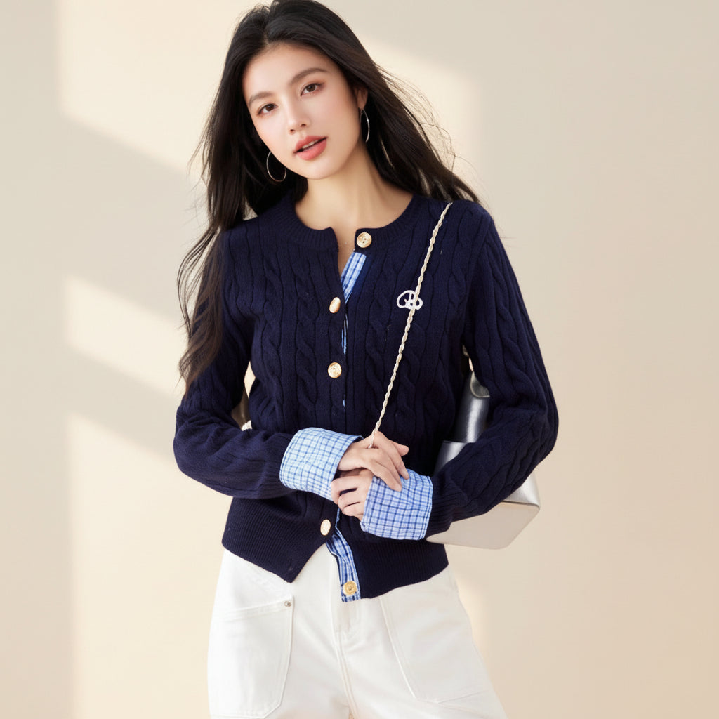 Vintage Plaid Knit Cardigan