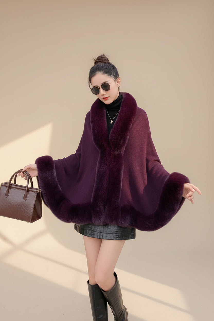 Fur Patchwork Shawl Poncho Coat — View 9