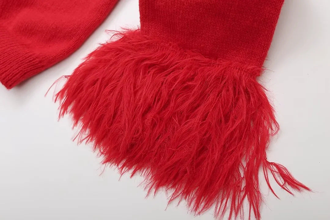 feather-trim knit cardigan