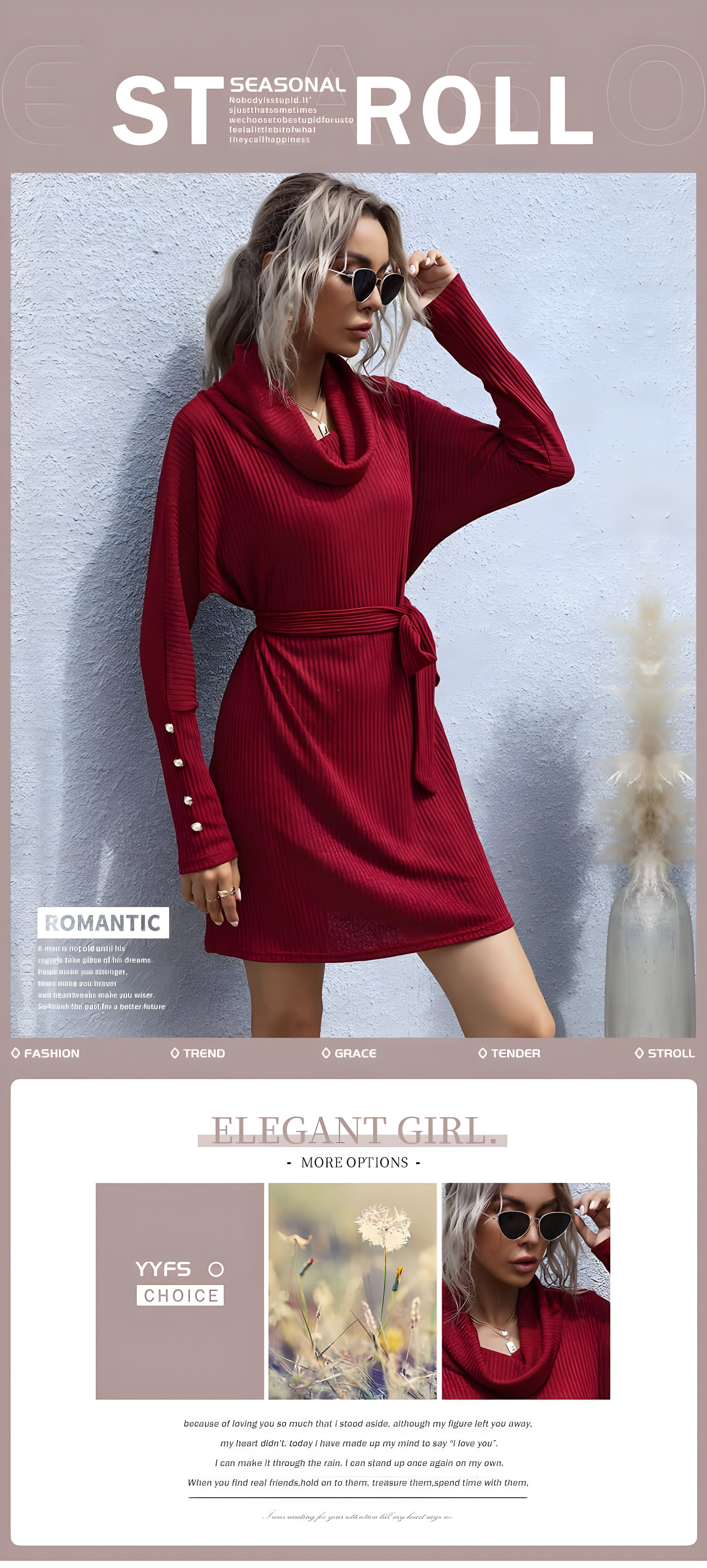 Madeleine Turtleneck Knit Midi Dress#Color_Burgundy