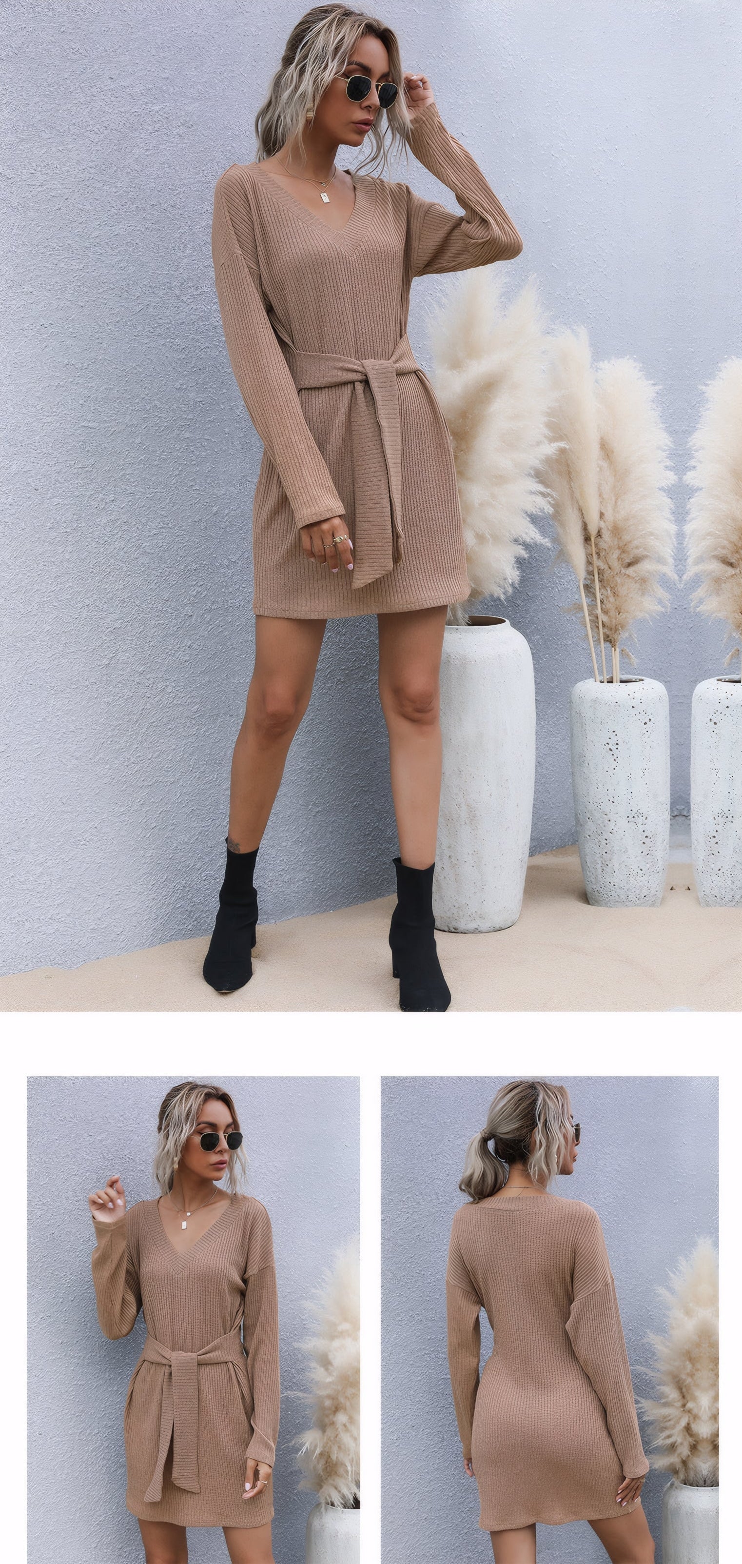 ELNOVÉ Nathalie V-Neck Knit Dress