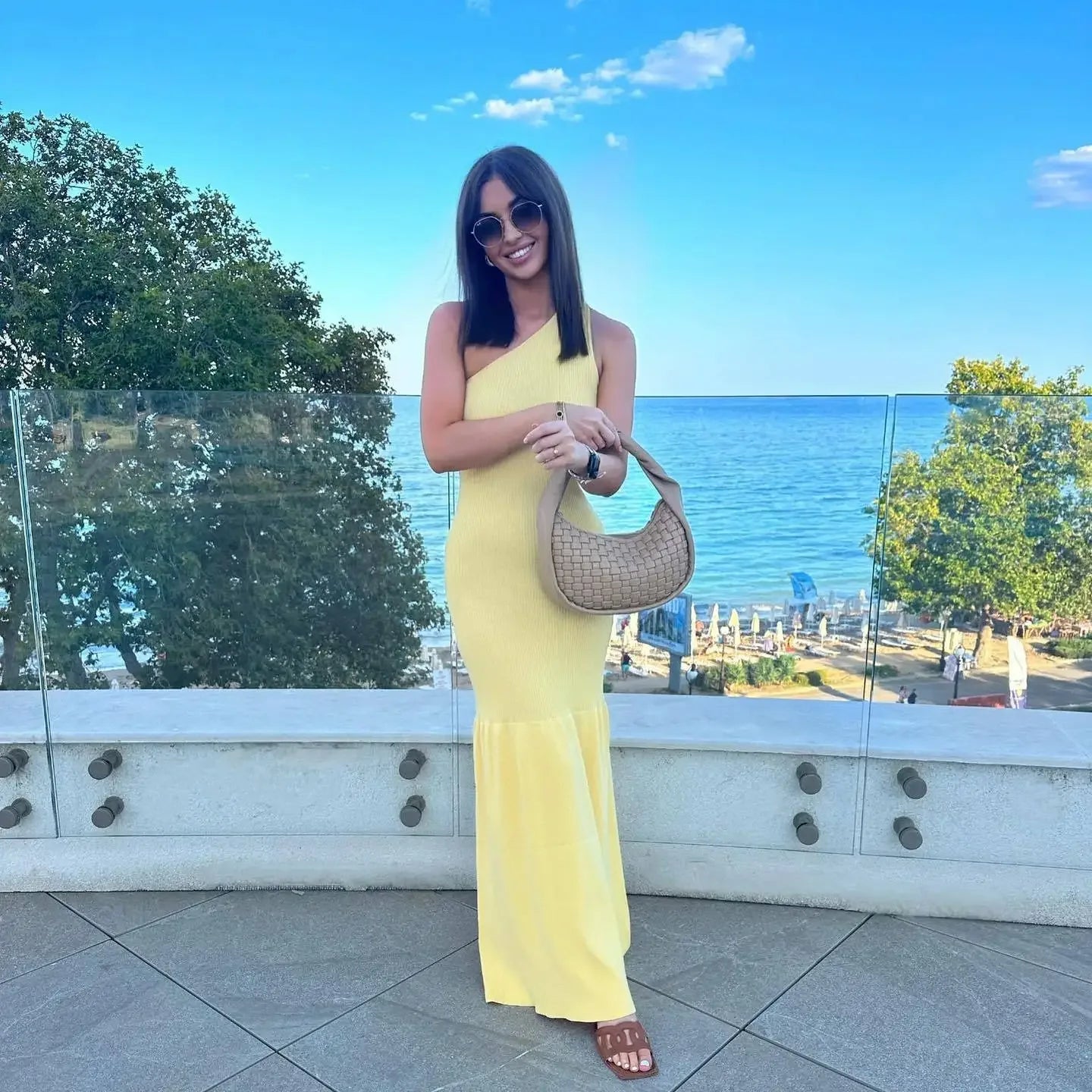 asymmetric sleeveless knit maxi dress